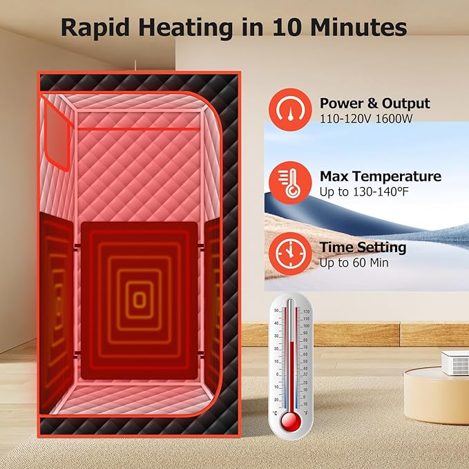 Smartmak Portable Infrared Sauna, 1-2 Person X-Large Infrared Sauna Box, Full Size Personal Home Sauna Tent, with Adjustable Folding Chair, Remote Control, LED Red Light (Black-2 Person) Smartmak