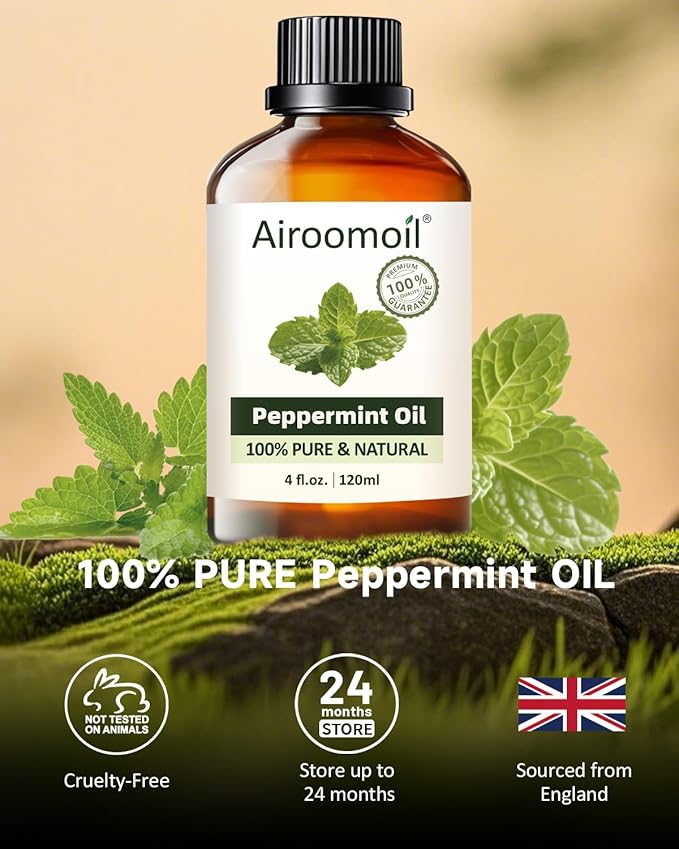 Peppermint Essential Oil 4 fl oz, 100% Pure Peppermint Oil for Diffusers, Large Size for Home & Office Use, Candle & Soap Making, Clean Minty Scent, Diffusing & DIY Projects