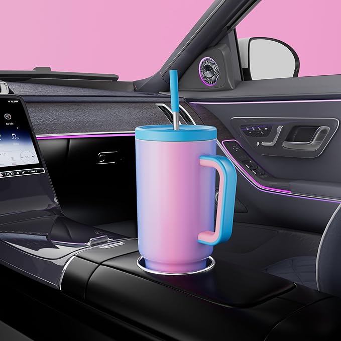 Meoky 40 oz Tumbler with Handle and Straw: Stainless Steel Insulated Tumbler with Lid and Straw - 100% Leak Proof Tumbler for Car Cup Holders - Travelers Commuters Workers, Donut - Bloomnest