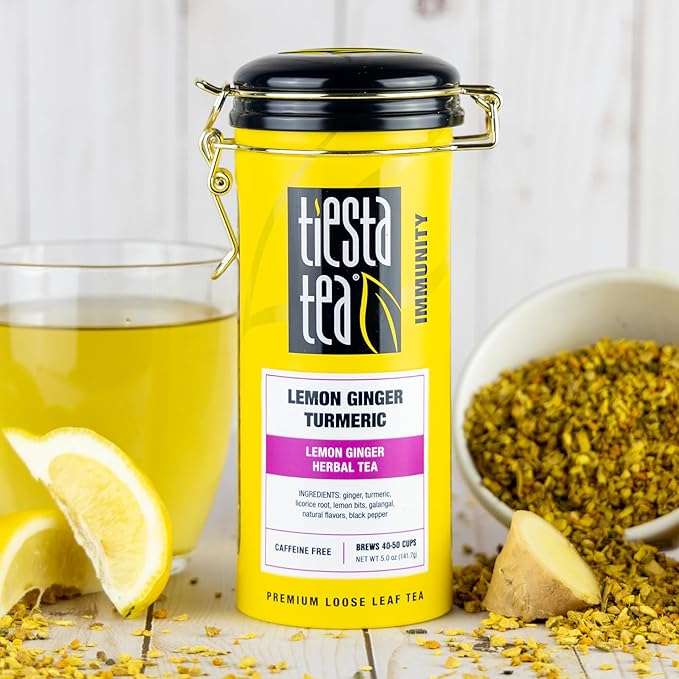 Tiesta Tea - Lemon Ginger Turmeric, Loose Leaf, Lemon Ginger Herbal Tea, Premium Blend, Non Caffeinated Herbal, Make Hot or Iced & Brews Up to 50 Cups, 5 Ounce Refillable Tin - Bloomnest