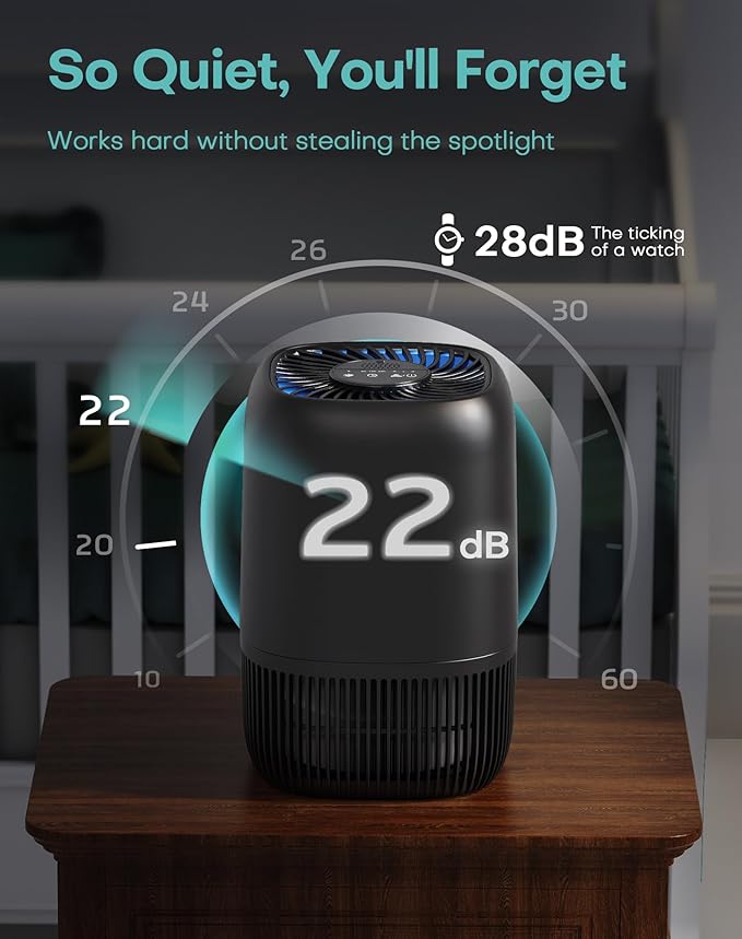 Air Purifiers for Office with H13 True HEPA Filter Up to 1076 Ft² for Pet Family, Pollen, Smoke, Compact Air Cleaner with 3 Speeds, Timer, Aroma Quiet, 360°Intake, for Home Bedroom, Black - Bloomnest