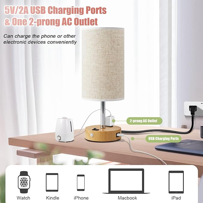 Table Lamp with Motion Sensor or Constant on Mode, USB Lamp Include One LED Bulb, Built in 1 USB Port & 1AC Outlet, Bedside Lamp Idea for Bedroom, Hallway, Bath Room - Bloomnest