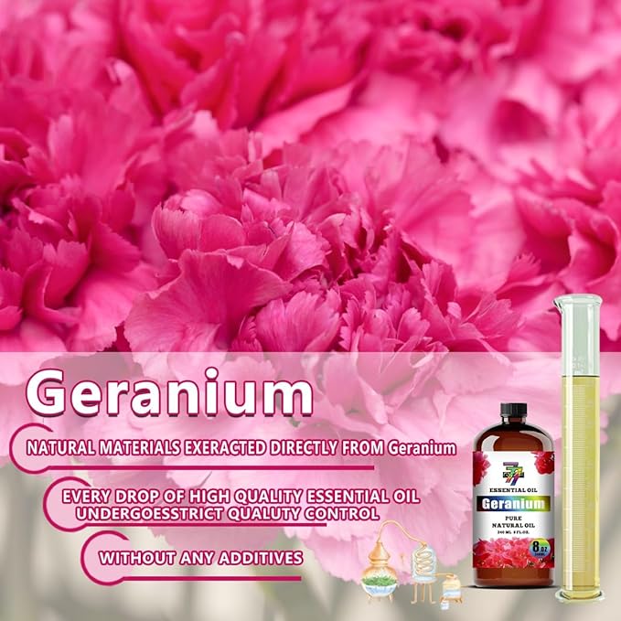 Geranium Essential Oil (8 oz / 240 ml) – Geranium Oils for diffusers, humidifiers, Home Baths, Cleaning Products, Yoga, DIY Soaps and DIY Scented Candles - Bloomnest