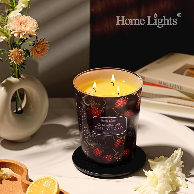 HomeLights Scented Candles for Women & Men, 34oz Candle Jars Aromatherapy 3-Wick Candle, Ideal for Eclectic Mixed Styles Home Decor and Gifts, Champagne Cassis & Honey - Bloomnest