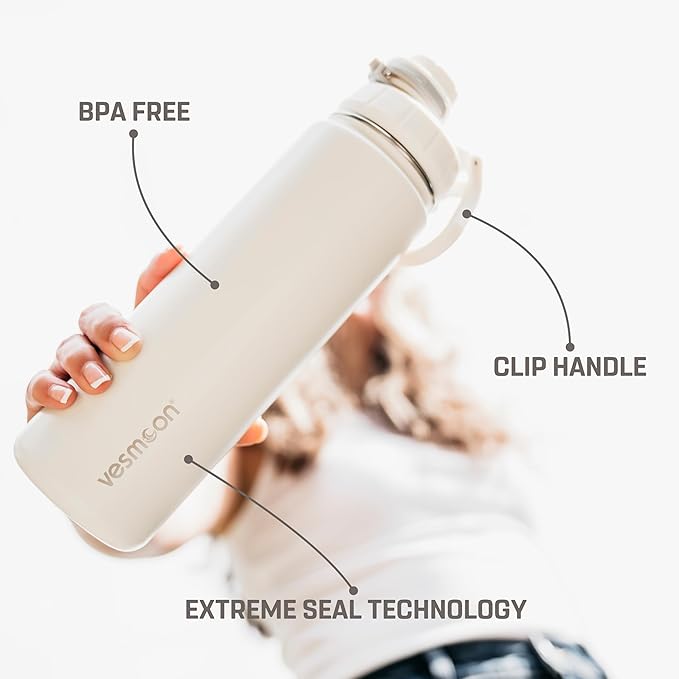 Vesmoon Vessence 32 Oz Stainless Steel Tea Infuser Bottle for Loose Leaf Tea, Water, Herbs, Fruits - Triple Layered Insulated, Leak Proof Bottle with Lid and Clip Handle - 24 Hours Hot/Cold - Bloomnest