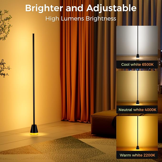 RGB Corner Floor Lamp, 60 Inch Bright Standing Lamps for Bedroom with APP and Remote Modern Floor Lamp Color Changing Ambience Light with Music Sync and 16 Million Colors - Bloomnest