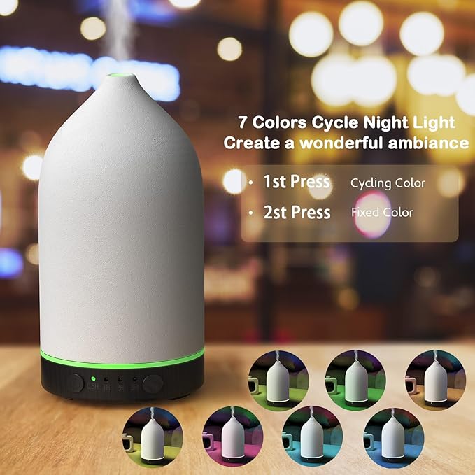 Diffuserlove Ceramic Diffuser 160ML Essential Oil Diffusers Aromatherapy Essential Oil Diffuser for Room Air Diffuser for Home Bedroom Stone Diffuser Black Wood Pattern Base (Size:6.8" H x 3.6" W) - Bloomnest