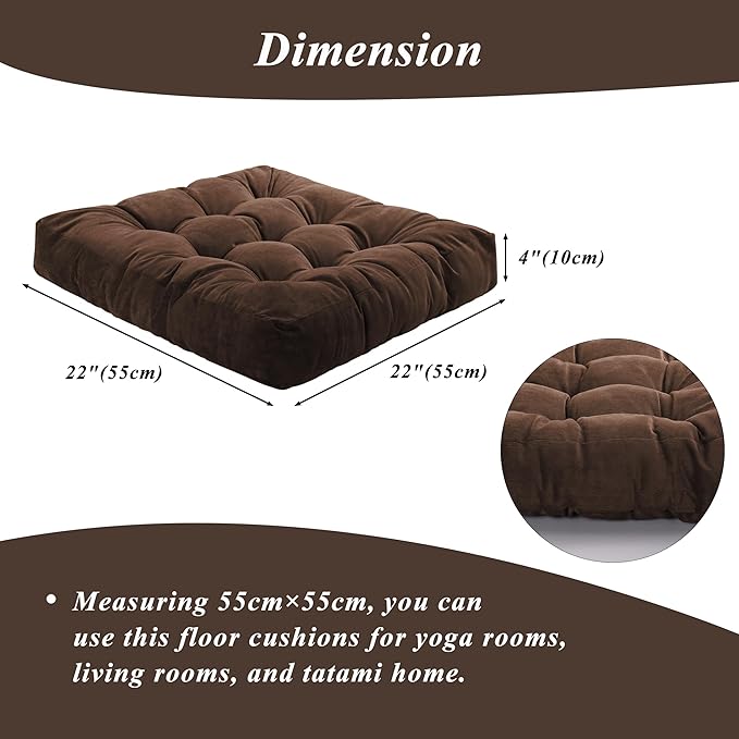Meditation Floor Pillow 22×22 Inch 2 Pack Large Floor Cushions for Adults Square Tufted Corduroy Floor Pillows for Yoga Living Tatami Room Coffee - Bloomnest