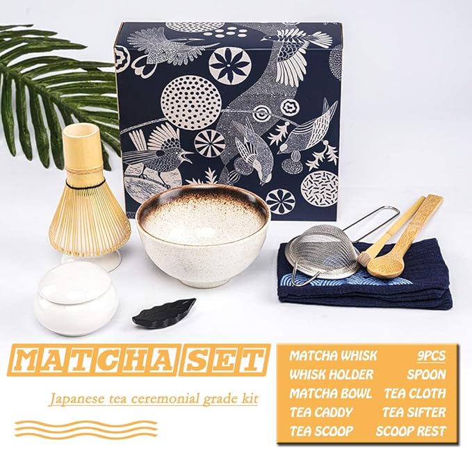 Bamboo Matcha Whisk and Bowl Set - Authentic Matcha Kit for Traditional Tea, 9 Pcs - Bloomnest