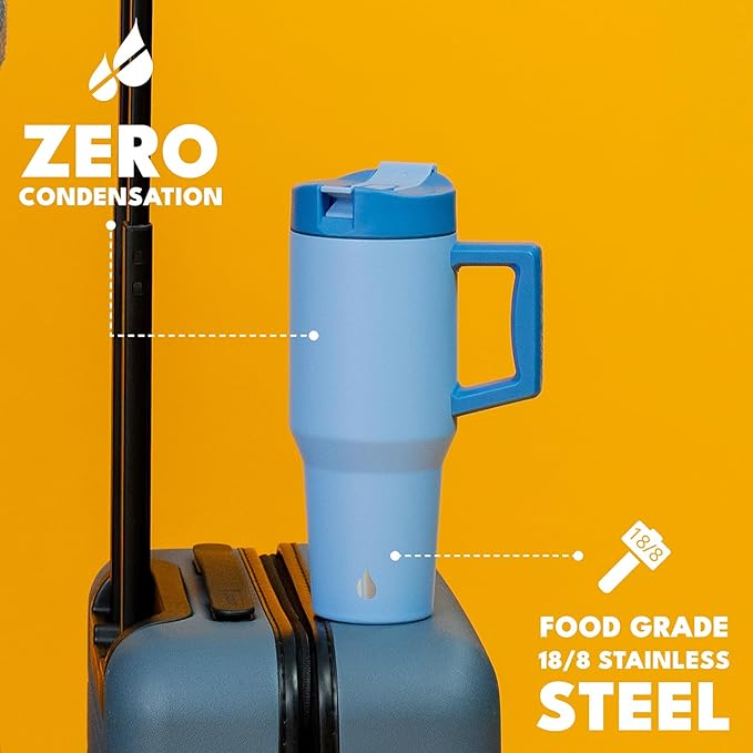 Elemental 32 oz 100% Leak Proof Tumbler with Handle & Straw - Stainless Steel Double Wall Insulated Tumbler for Hot and Cold Beverages - Travel Coffee Mug with Sip & Straw Lid - Ocean Blue - Bloomnest
