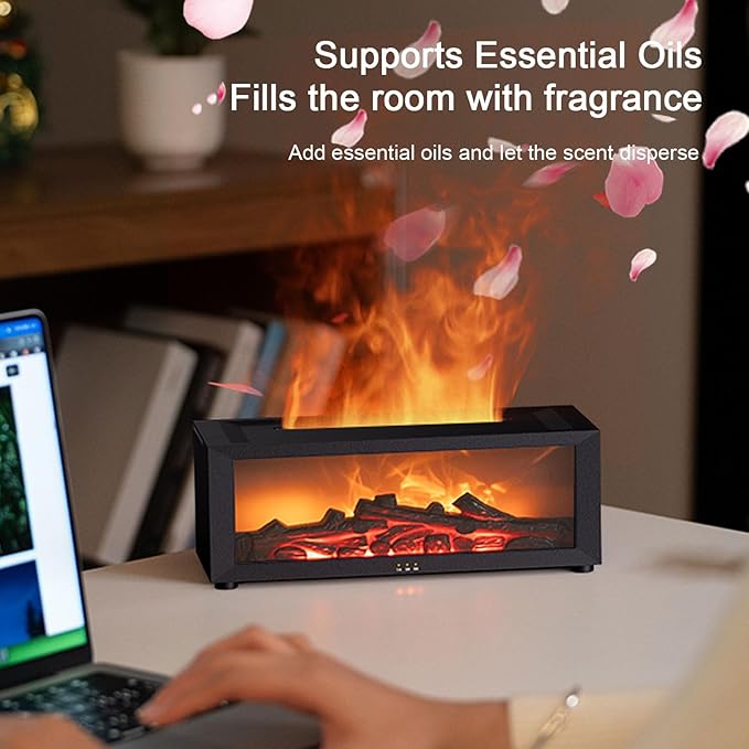 Essential Oil Diffuser, Fireplace Flame Aromatherapy Diffuser with 7 Colors Light, Oil Diffuser, Humidifier, Aroma Diffusers for Home, Office, Yoga, Timer & Waterless Auto Off - Bloomnest