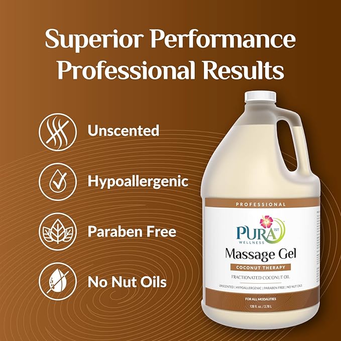 Coconut Therapy Massage Gel, Pura Wellness Massage Gel, Professional Deep Tissue Therapy, Coconut, Unscented, Recovery, 128oz - Bloomnest