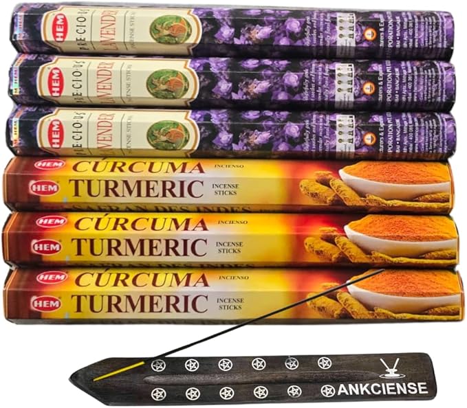 Sandalwood & Vanilla Incense from Hem Bundled with ANKCIENSE Incense Holder Bundle, Variety Pack of 120 Sticks (Lavender & Turmeric) ANKCIENSE