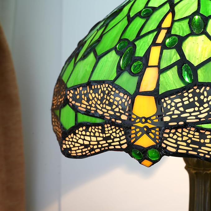 Tiffany Lamp Green Dragonfly Stained Glass Table Lamp 12X12X18 Inches Green Dragonfly Style Desk Reading Light Decor Beside Bedroom Living Room Home - Bloomnest