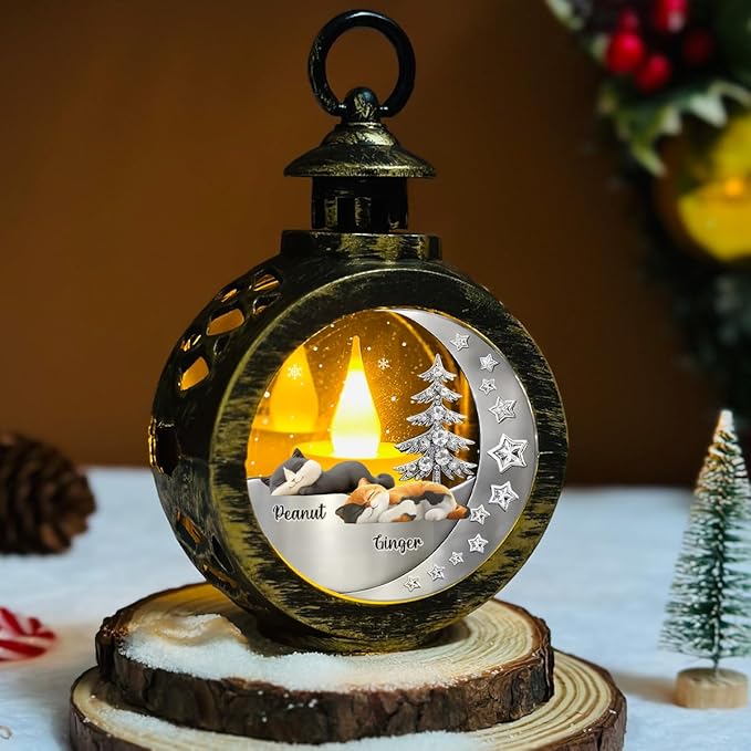 Wrappiness Beside My Cat Memorial Christmas Lantern - Personalized Breeds 3D Effect Remembrance Light for Loss of Cat, Sympathy Gift for Pet Owners Death of Pets Hanging Lighting Ornamnent - Bloomnest