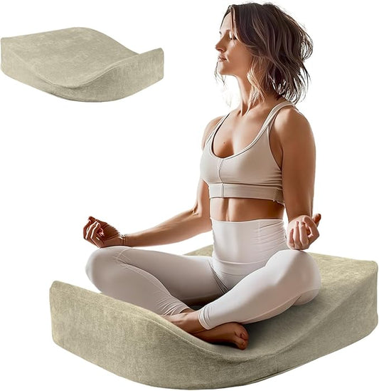Meditation Cushion - Floor Pillow, Enlarge High Density Extremely Firm, Large Big Foam Floor Cushion Seating for Adults - Premium Yoga Pillows for Adults Gifts for Women, Men Khaki - Bloomnest
