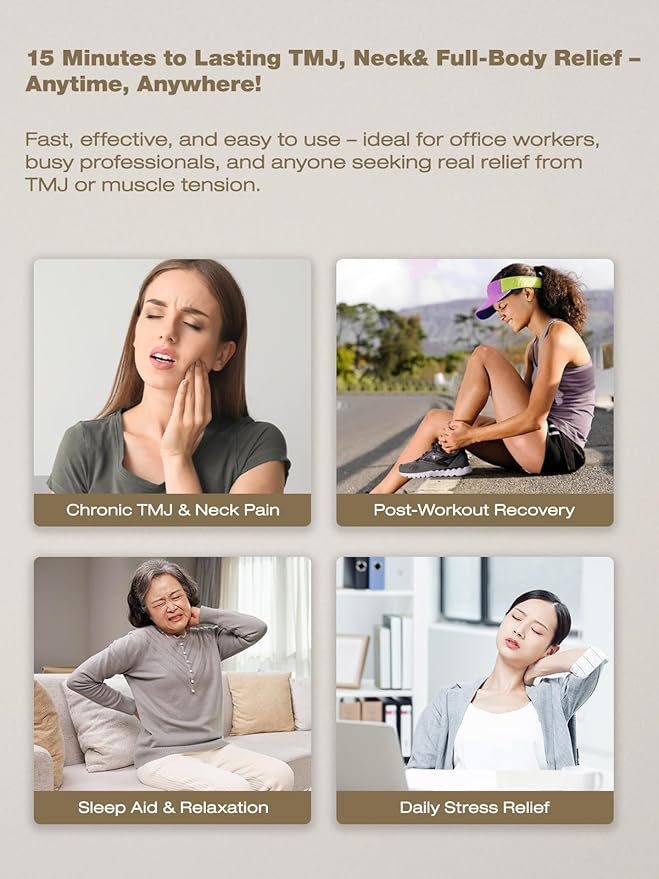 Jaw & Neck Massager for Pain Relief Deep Tissue, Best TMJ Relief Products Jaw, Heated SoothingPulse Massager with Light & Vibration for Jaw, Neck, Shoulder & Full Body Muscle Tension Bloomnest