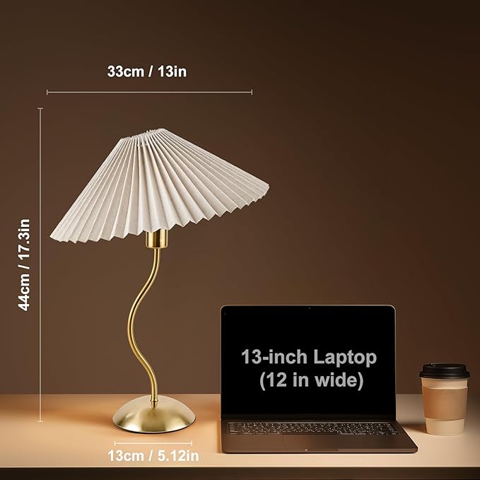 KUNJOULAM Small Pleated Table Lamp, Bedside Nightstand Lamp with Beige Lampshade, Morden Mini Lamp for Bedroom Home Office Decor, E12 Bulb Included - Bloomnest