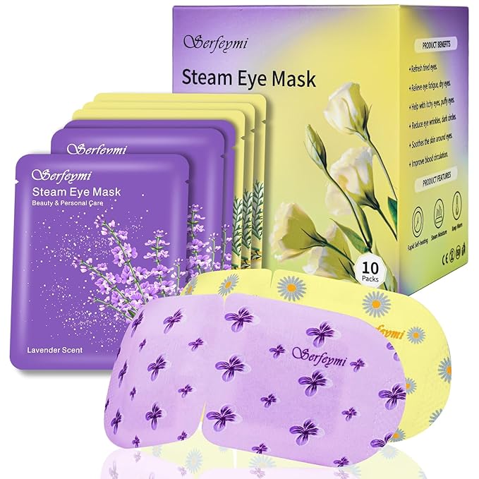 Serfeymi 10 Packs Steam Eye Masks Relieve Eye Fatigue, Hot Compress Self Heating Warm Eye Mask, Disposable Eye SPA Heated Eye Mask for Dry Eyes Dark Circles Tired Eyes -Lavender(5PCS)+ Chamomile(5PCS) - Bloomnest