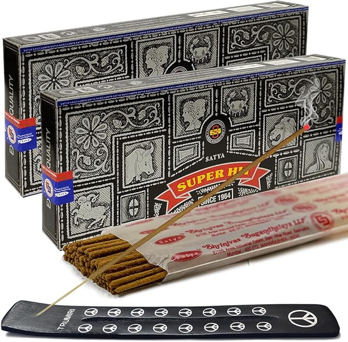 TRUMIRI Incense Stick Holder Bundle with Satya Super Hit 100g Incense Sticks - Pack of 2 (Approx 200 Sticks) - Bloomnest