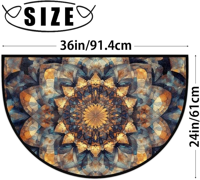 Half Round Door Mat, Vintage Boho Flower Half Circle Rug for Home Decor Floor Indoor Outdoor Non-Slip Washable Half Moon Rug Doormat 36X24 Inch - Bloomnest