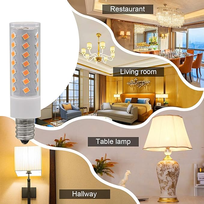 KAKEMONO E12 Dimmable LED Candelabra Bulb 6W 600lm C7 Light Bulb, 60W E12 Halogen Equivalent,2700K Warm White T6 120V for Ceiling Fan Chandelier Salt Lamp,Pack of 8 - Bloomnest