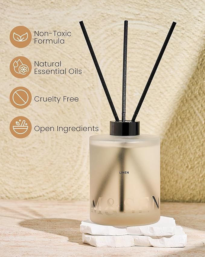 M&SENSE Linen Reed Diffuser Set - 16.9 fl oz Large Room Scented Diffuser with Sticks, Long-Lasting Non-Toxic Home Fragrance Gifts for Bedroom, Bathroom & Office