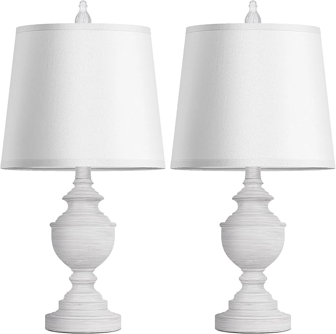 PARTPHONER Retro Table Lamps Set of 2, Bedside Lamp for Bedroom Rustic Farmhouse Table Lamps for Living Room, 22" Vintage Nightstand Lamps with White Shades, White - Bloomnest