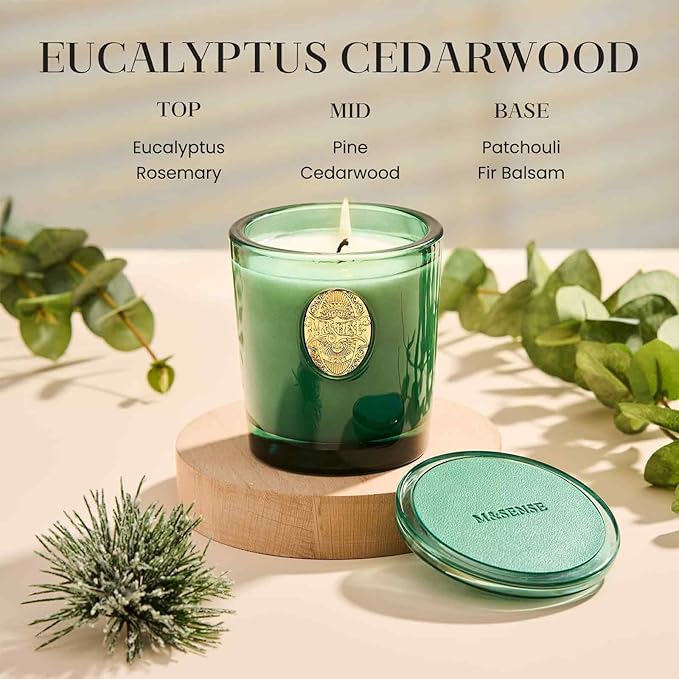 M&SENSE Natural Soy Candle | Eucalyptus Cedarwood& Emerald Green | 9.2 oz, 50H Burn Time | Luxury Scented Candle for Relaxation, Gifting, Home Décor | Ideal for Bedroom, Office, Party Ambiance - Bloomnest