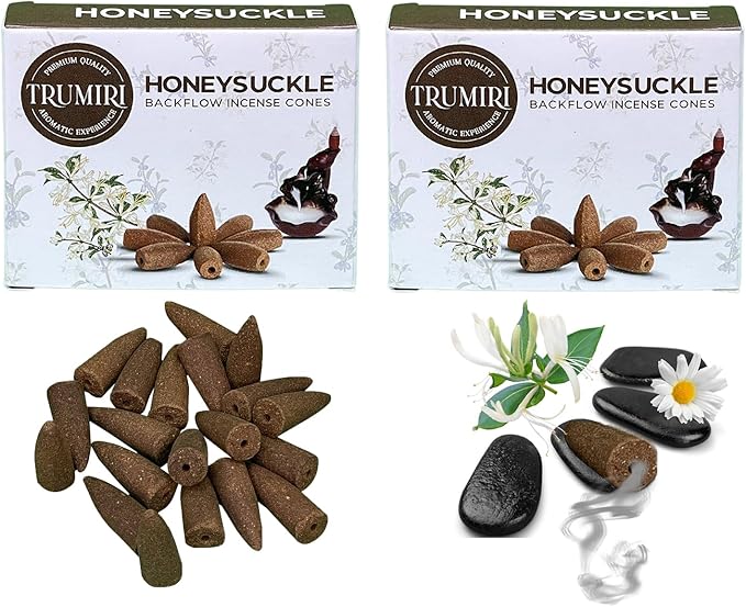 Honeysuckle Backflow Incense Cones - Total 20 Incense Cones Waterfall - Dual Pack of 10 Incense Backflow Cones - Waterfall Incense Cones - Incense Waterfall Cones TRUMIRI