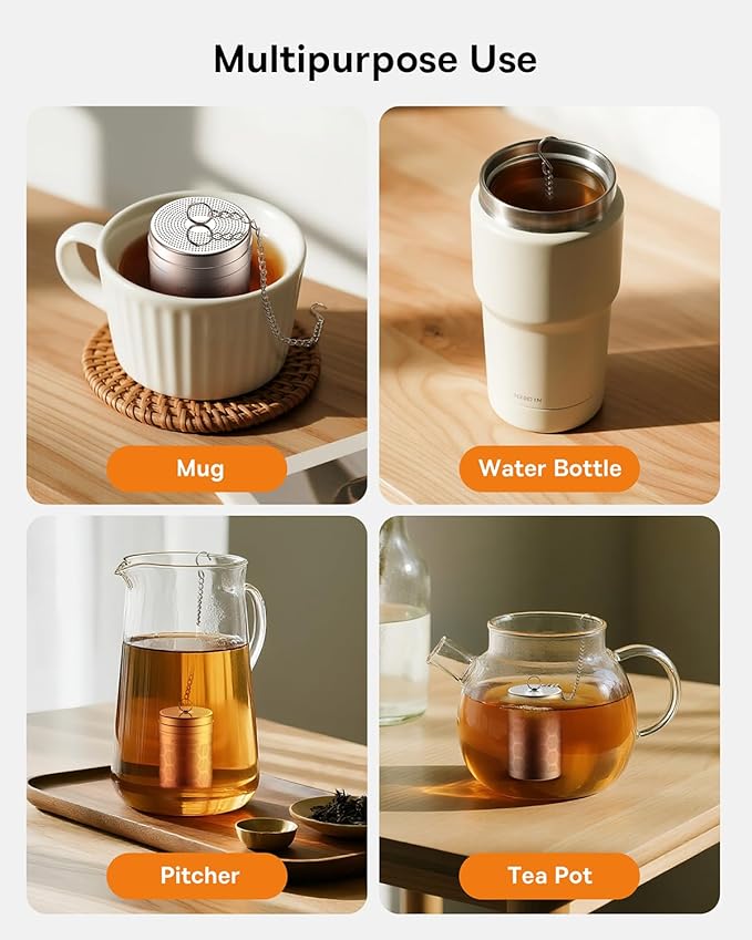 House Again Tea Infusers, Extra Fine Mesh Tea Strainers for Loose Tea, Updated Slim Threaded Lid & 304 Stainless Steel, Filter Bags Diffusers, Loose Leaf Tea Steeper for Brew Tea Spices & Seasonings - Bloomnest