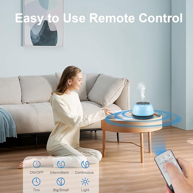 300ML Essential Oil Diffuser - 8-Hour Aromatherapy with Remote Control, 7-Color LED Lights, 4 Timer Settings for Home - Bloomnest