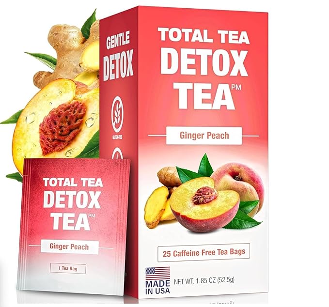 Total Tea SIimming Detox Tea Caffeine Free - 25 Day Detox - Weight l0ss for women with Chamomile, Hibiscus Tea & Ginger Root for Colon Cleanse – Natural Herbal Ginger & Peach Fruit Tea for Digestive Health - Bloomnest