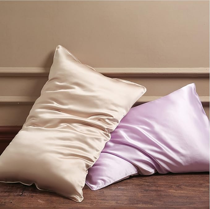 Beige Silk Pillow Cases with Zipper Made in USA, Real Silk Pillowcase for Acne Prone Skin Standard Size, 6A Grade Pure 22 Momme, 1 Pc 20"x26" (Standard, Beige) - Bloomnest