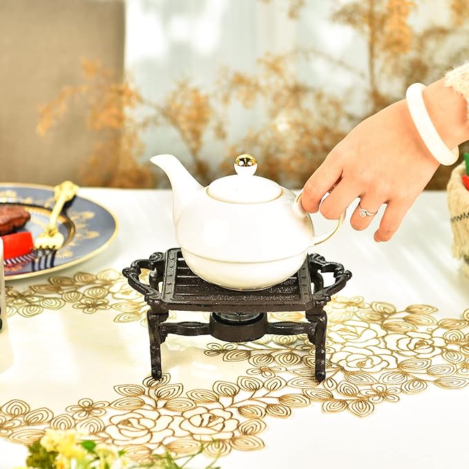 Sungmor Heavy Duty Cast Iron Teapot Dish Warmer Stable Holder for Tealight Stand | Tealight Warmer Decorative Stove for Villa Yard Balcony-Square - Bloomnest
