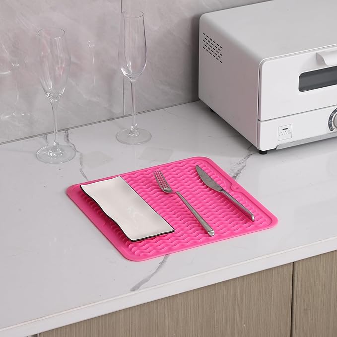 Silicone Dish Drying Mat for Multiple Usage,Easy clean,Eco-friendly,Heat-resistant Silicone Mat for Kitchen Counter or Sink,Refrigerator or Drawer liner Rose M 12 inches x 12 inches - Bloomnest