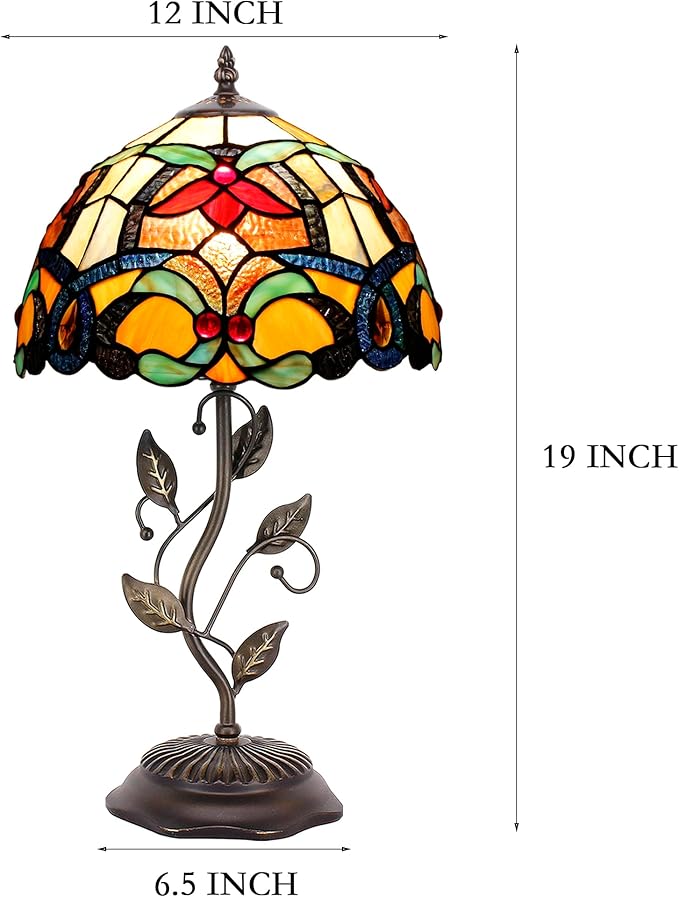 Tiffany Lamp Table Lamp Stained Glass Desk Lamps 12X12X19 Inches Reading Light Decor Bedroom Living Room (Orange Liaison Style) - Bloomnest