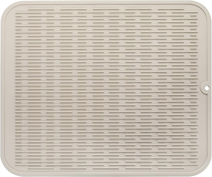 Silicone Dish Drying Mat for Multiple Usage,Easy clean,Eco-friendly,Heat-resistant Silicone Mat for Kitchen Counter or Sink,Refrigerator or Drawer Liner Tapioca XL 18 inches x 16 inches - Bloomnest
