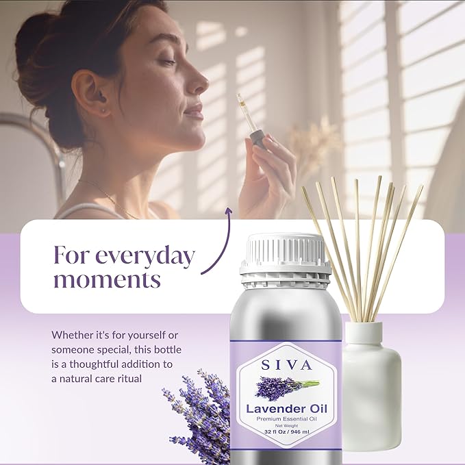 Siva Lavender Essential Oil – 32 Fl Oz – 100% Natural Lavender Oil - for Diffuser, Hair Care, Face, Skin Care, Aromatherapy, Scalp and Body Massage, Soap and Candle Making SIVAOrganics