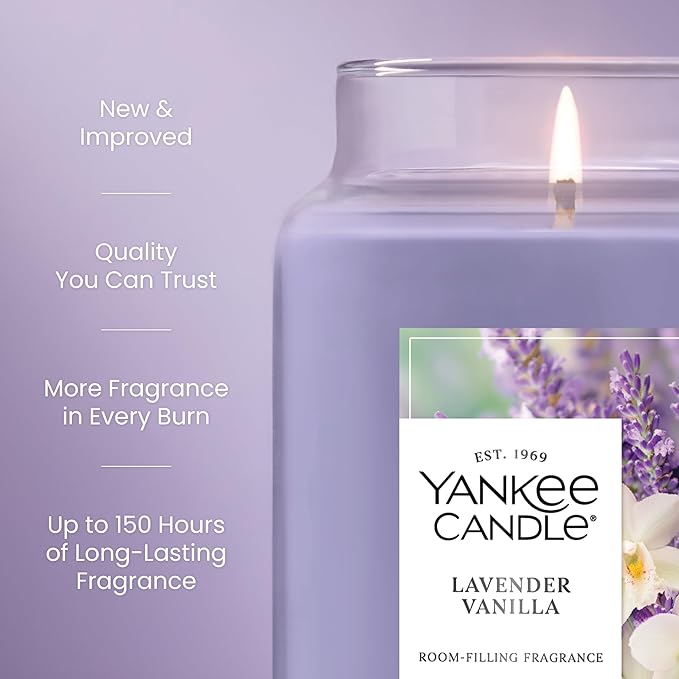 Yankee Candle Lavender Vanilla Scented Candle, 22oz Large Jar with up to 150 Hour Burn Time, Giftable - Bloomnest