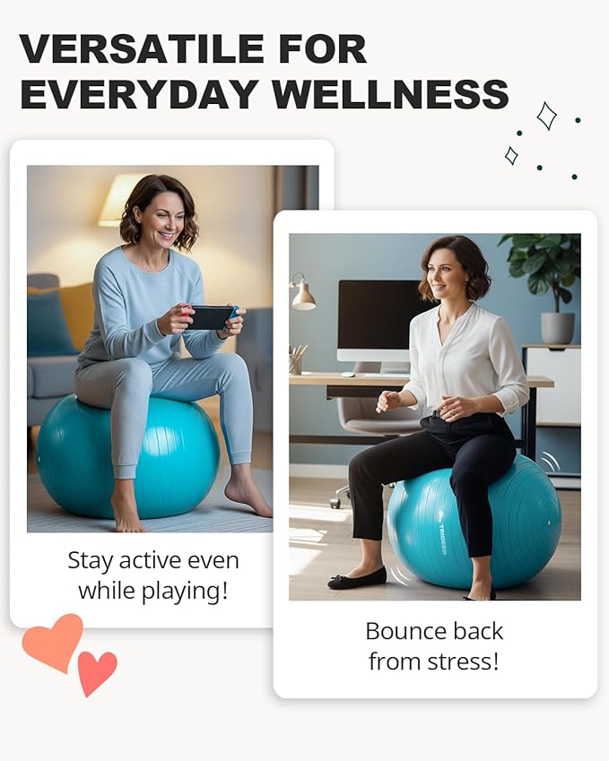 Trideer Exercise Ball for Yoga, Pilates & Fitness – Stability Ball Equipment for Home Gym & Office Chair, Core & Balance Training Accessories, Physical Therapy Equipment, Quick Pump Included, 5 Sizes - Bloomnest