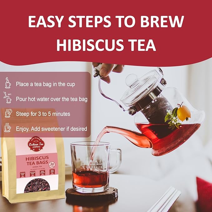 Ovikaso Tea, Hibiscus Tea Bags, Roselle Tea, 50 Pyramid Tea Bags, 2g/bag, 100% Natural, Non-GMO, No Caffeine, Brew Hot or Iced Tea, Baking, Cocktail, Rich in Antioxidants - Bloomnest