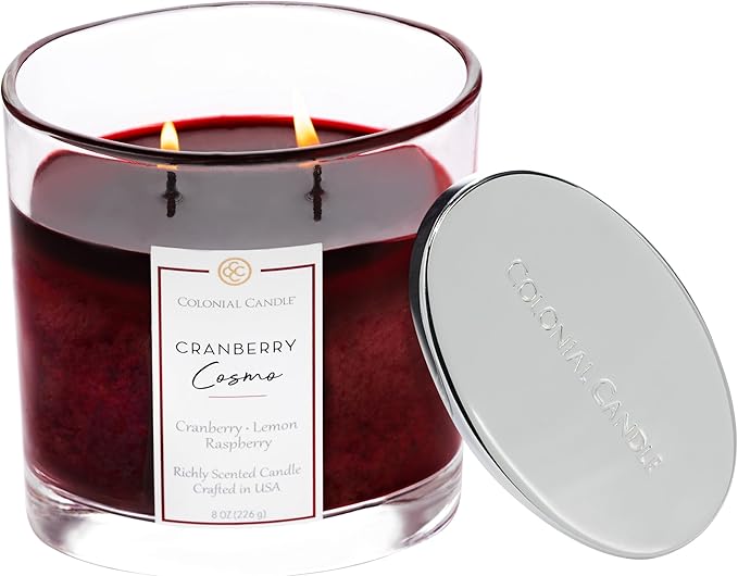 Colonial Candle Cranberry Cosmo Scented Candle Jar, Highly Fragranced Candles for Home Scented, Mottled Wax Candle, 2 Wick, 8 oz - Made in The USA - Bloomnest