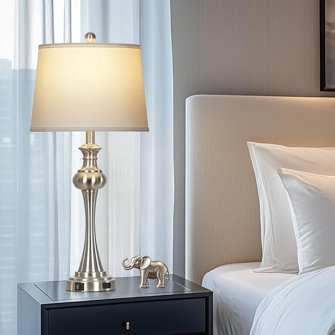 28.75" Silver Table Lamps for Living Room,Touch Lamps for Bedrooms Set of 2 - Nightstand Table Lamp with USB C+A, 3 Way Dimmable Bedside Lamps End Tables Brushed Nickel - Bloomnest