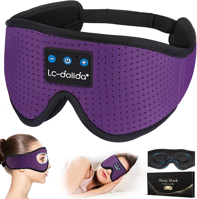 LC-dolida Sleep Headphones, Sleep Mask Bluetooth Wireless Music Eye Mask, Sleeping Headphones for Side Sleepers Sleep Mask with Bluetooth Headphones Ultra-Thin Stereo Speakers Perfect for Sleeping - Bloomnest