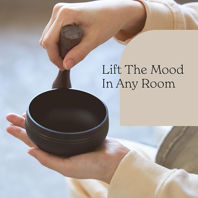 Mindful & Modern Tibetan Singing Bowl Set | Deepen Your Meditation and Yoga Practice | Experience Mindfulness & Stress Relief | Beautifully Designed & Provides Excellent Sound | Chakra Healing | Black - Bloomnest