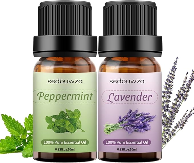 Sedbuwza Lavender Peppermint Essential Oil Set, Lavender Fragrance Oil Peppermint Scent Oil Set for Diffuser, Aromatherapy, Massage, Soap, Candle Making 2 x 10 ml Sedbuwza
