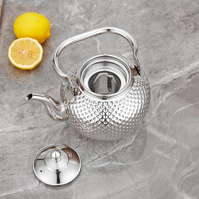 SANQIAHOME 2000ml teapot with Infuser stainless steel Water Boilers lifting handle Tea Maker Water Kettle for Induction/Gas silver - Bloomnest