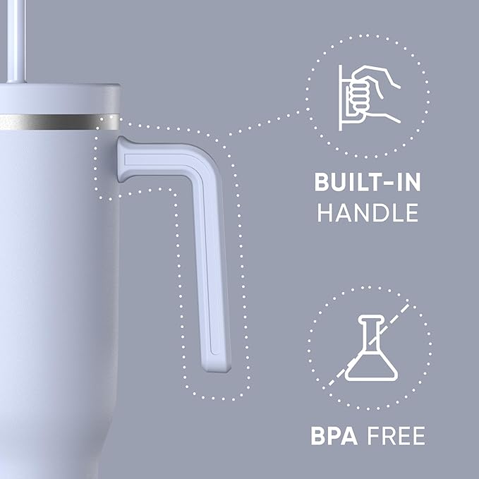 Hydrapeak Voyager 40 Oz Stainless Steel Tumbler with Handle, Insulated Water Bottle With Straw & Lid, Cupholder Friendly Reusable Travel Mug (Iceberg) - Bloomnest