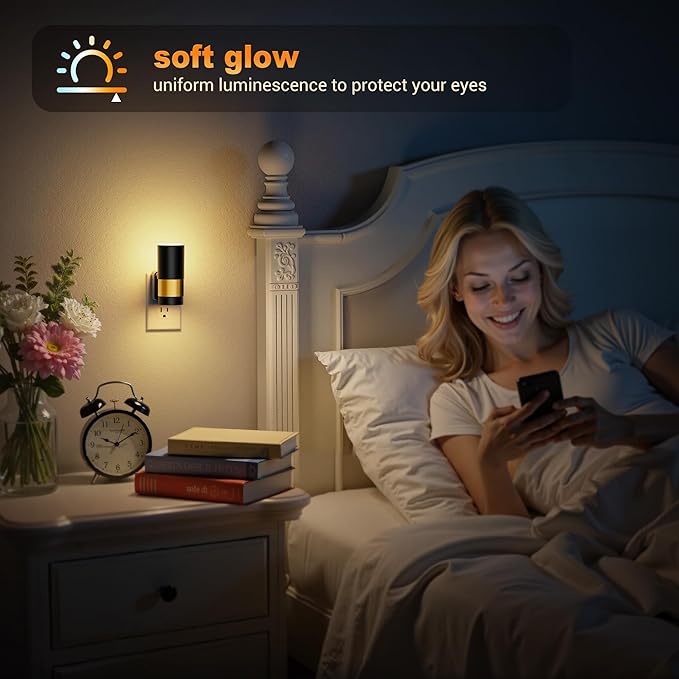 JandCase Plug in Night Light, Rotating Night Light with Dusk to Dawn Sensor, Dimmable 0-100LM Adjustable Brightness, 360°Rotatable, LED Warm White Nightlight for Bathroom Bedroom, 2 Pack - Bloomnest